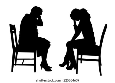 Vector silhouettes of people sitting on a chair.