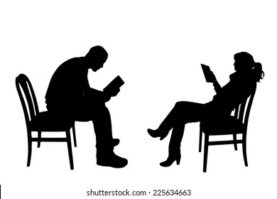 Vector silhouettes of people sitting on a chair.