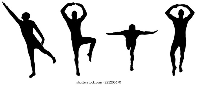 Vector silhouettes of people in sports on a white background.