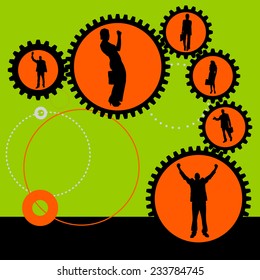 Vector silhouettes of people in the sprockets.
