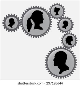 Vector silhouettes of people in the sprockets.