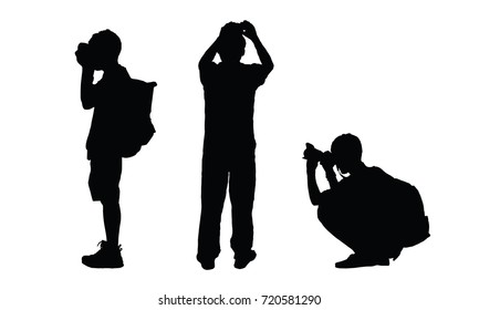 Vector silhouettes of people taking picture with a camera.