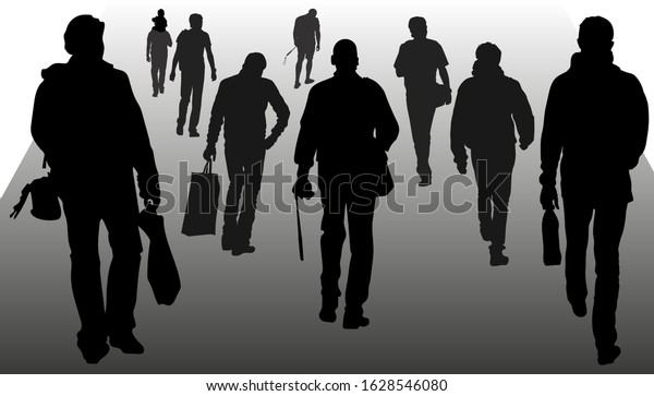 Vector Silhouettes People Walking Forward Men Stock Vector (Royalty ...