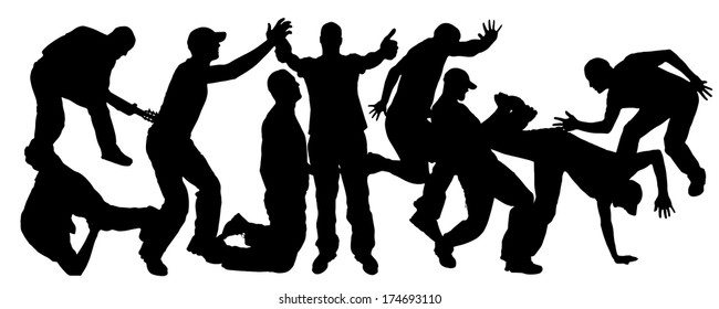 Vector silhouettes of people who dance and jump.