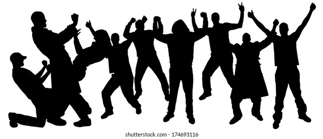 Vector silhouettes of people who dance and jump.