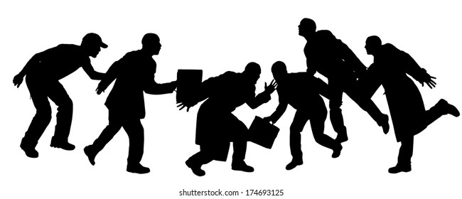 Vector silhouettes of people who are fleeing somewhere.