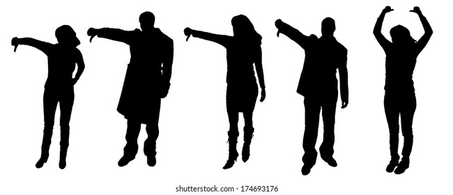 Vector silhouettes of people who show symbols fingers.