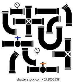 Vector Silhouettes of Pipes Details Isolated on White Backgroiund.