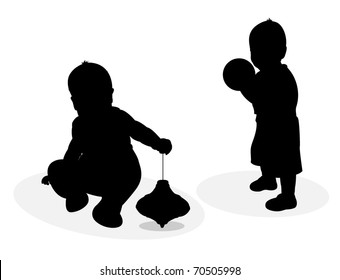 vector silhouettes of playing baby
