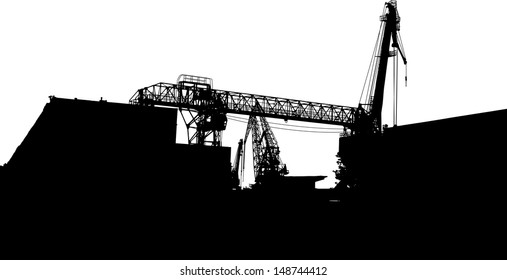 Vector of silhouettes of port constructions