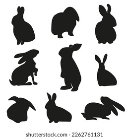 vector silhouettes of rabbits in different movements.
set of black silhouettes of rabbits