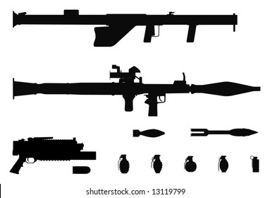 Vector silhouettes of rocket and grenade launchers