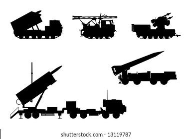 Vector silhouettes of rocket launchers.