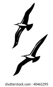 vector silhouettes of the sea birds on background blue sky
