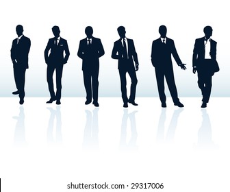 Vector silhouettes set of business men in fashion suits