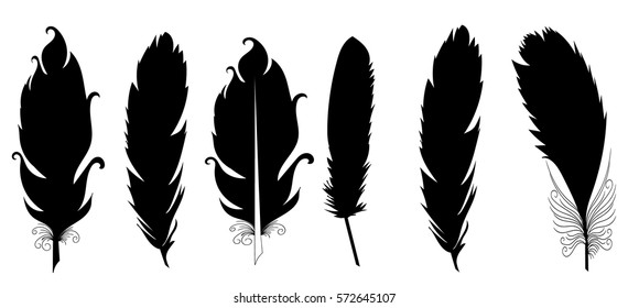 vector silhouettes set of feathers