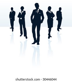 Vector silhouettes set of secret agents, business workers, bodyguards men and women confident posing