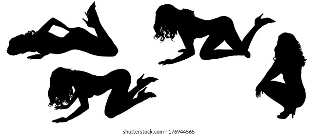 Vector Silhouettes Sexy Women Long Hair Stock Vector Royalty Free 176944565 Shutterstock 