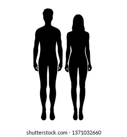 Vector silhouettes shapes woman and man , standing, black color, isolated on white background