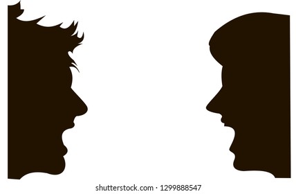 Vector Silhouettes Shout Man In Profile. 