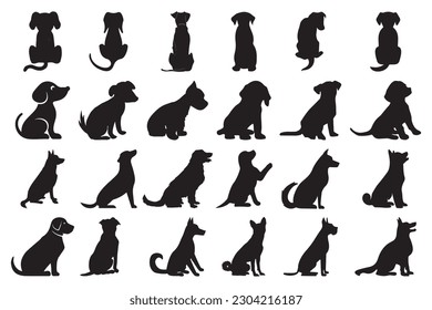 vector silhouettes of sitting dogs