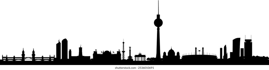 Silhuetas vetoriais Skyline Berlin - Capital da Alemanha - Europa - Arquitetura e marcos da metrópole - Silhueta panorâmica da cidade