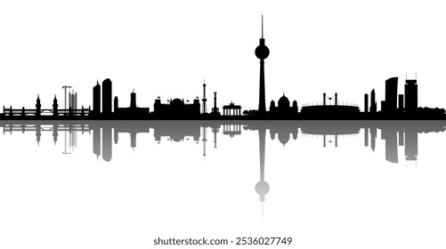 Vector Siluetas Skyline Berlín - Capital Alemania - Europa - Ciudad Reflejo y fondo blanco