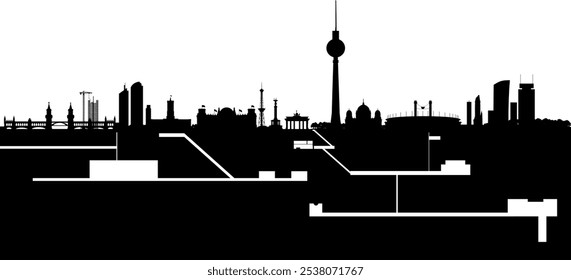 Vector Siluetas Skyline Berlín con el Inframundo - Túneles secretos bunkers y pozos bajo la capital