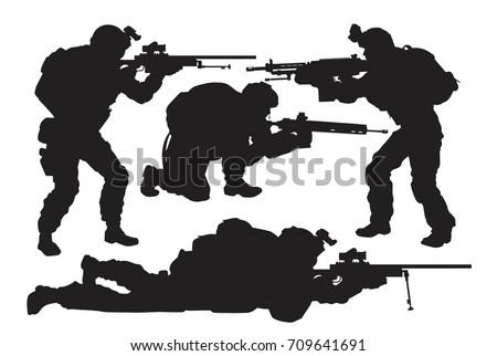 vector silhouettes of soldiers ready to shoot
