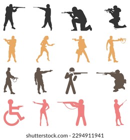 Siluetas vectoriales de los soldados de los militares armados con fines especiales el soldado está en guardia