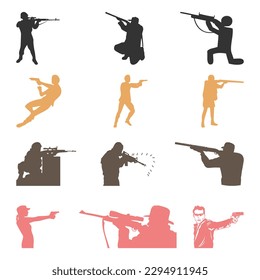 Vector silhouettes of soldiers troops of special purpose armed military the soldier is on guard