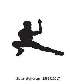 Vector silhouettes of sportive man stretching and warming up, workout in progress. Fitness boy icons isolated on white background.