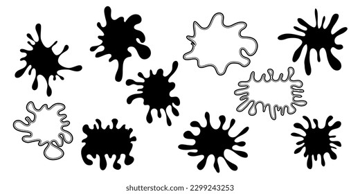 Vector silhouettes of stains, ink, drops. hand-drawn set on a white background. 