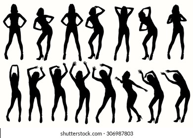 Vector silhouettes standing beautiful girls. 