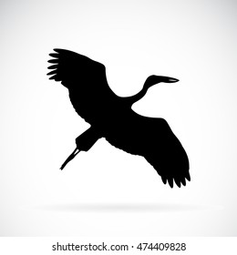 Vector silhouettes of stork flight on white background.