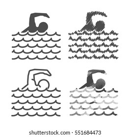 Vector silhouettes of swim. Set of black swimmer figures.