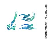 Vector Silhouettes of Swimmers. Minimalist Design Concept for Swimming Pools Logo, Competitions Icon and Symbol for Swim School.