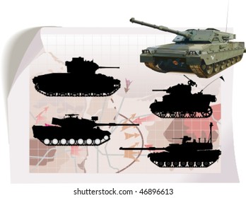 Vector silhouettes,  tank 2, vector illustration