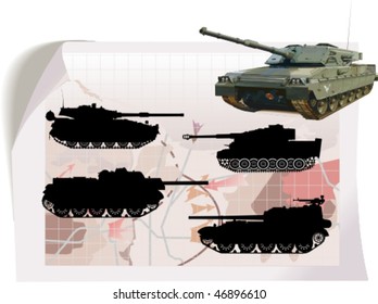 Vector silhouettes,  tank 3, vector illustration