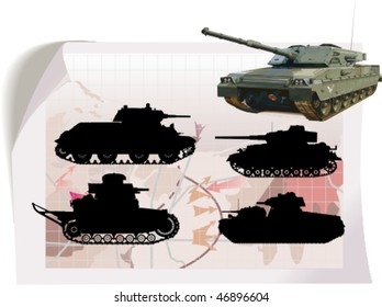 Vector silhouettes,  tank 5, vector illustration