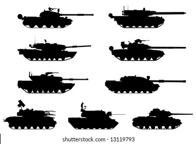 Vector silhouettes of tanks.