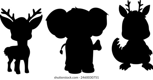 Vector silhouettes of three cute animals