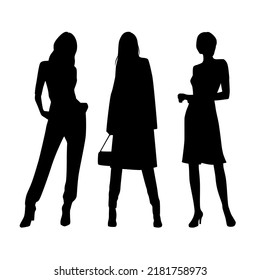 Vector Silhouettes Three Women Standing Figures Stock Vector (Royalty ...