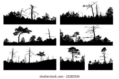 vector silhouettes tree on white background