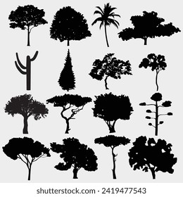 siluetas vectoriales de árboles de diferentes formas