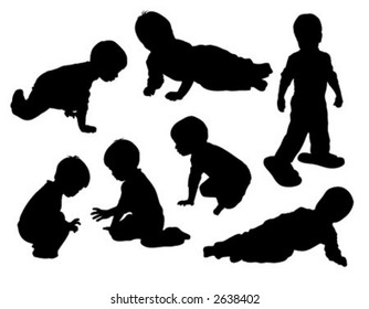 Vector silhouettes of two year old boy.