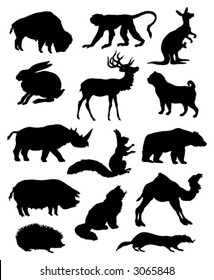 Vector silhouettes of various animals.