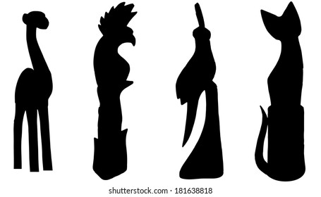 Vector silhouettes of various animals on white background. 