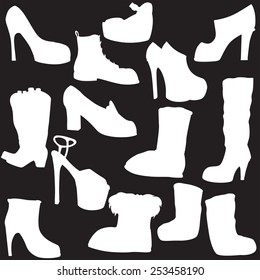 vector silhouettes of various shoes