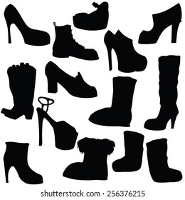 Vector silhouettes of various shoes